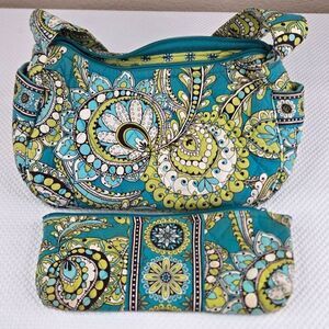 Vera Bradley Peacock Blue Green Paisley Shoulder Bag Glasses Pouch